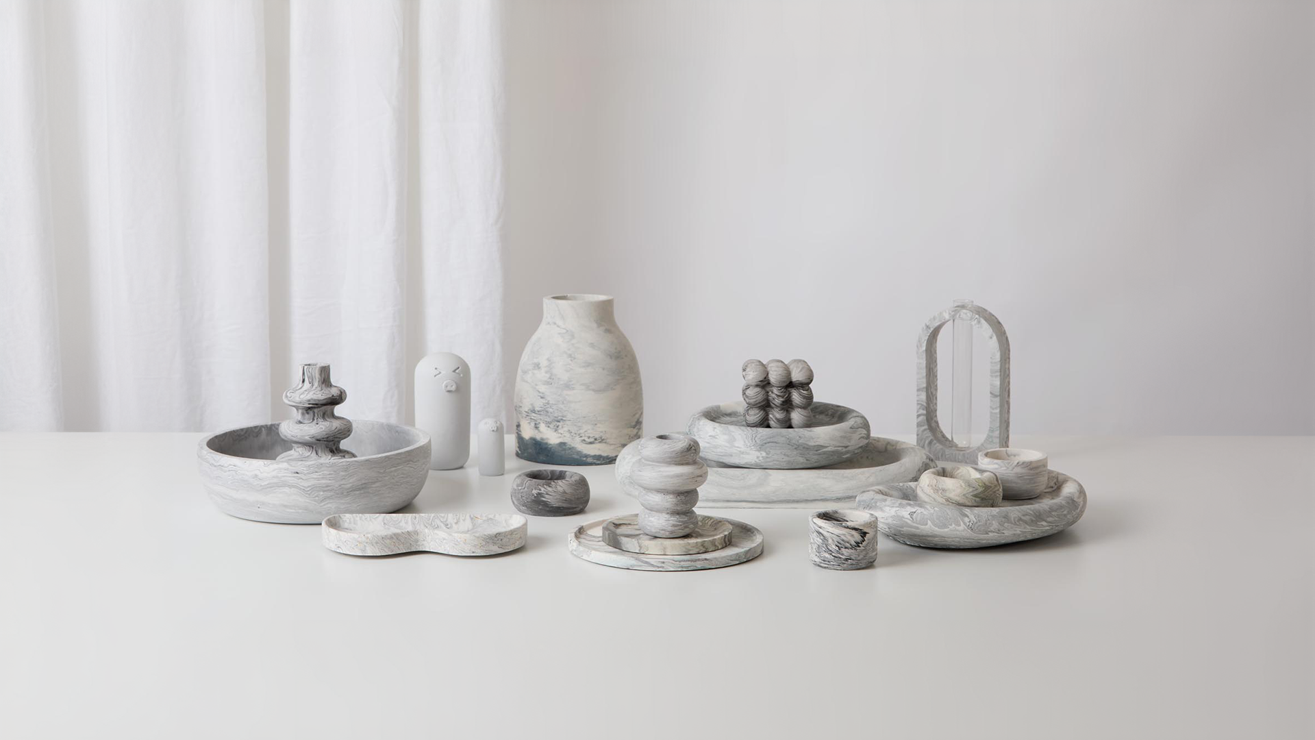 A collection of various jesmonite products by inside seventy two, perfect for modern and sustainable interiors