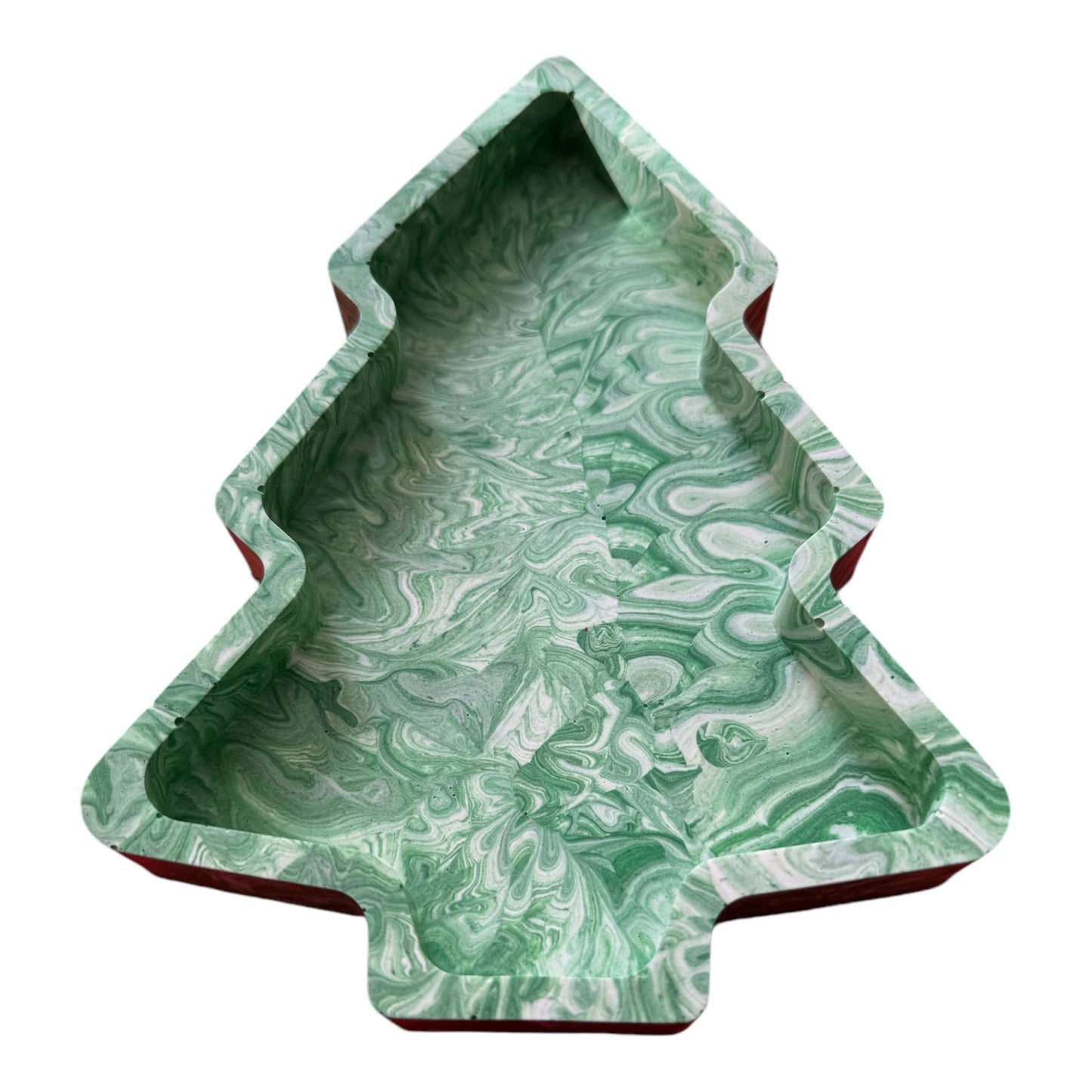 Eco-friendly Jesmonite Christmas tree shaped dish in green and white