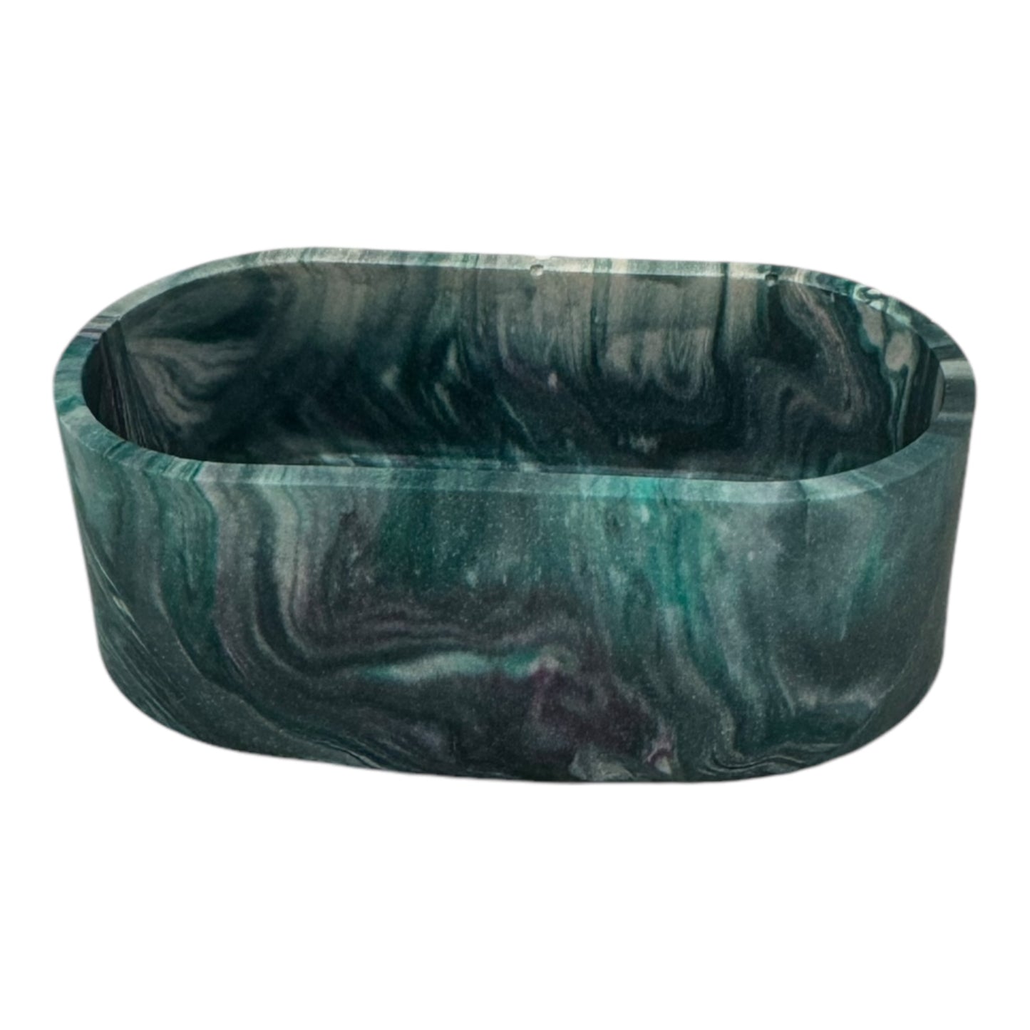 Cotton bud dish made from eco-friendly jesmonite in Green/blue