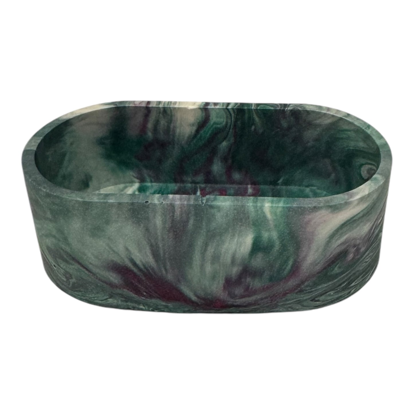 Cotton bud dish made from eco-friendly jesmonite in green / purple