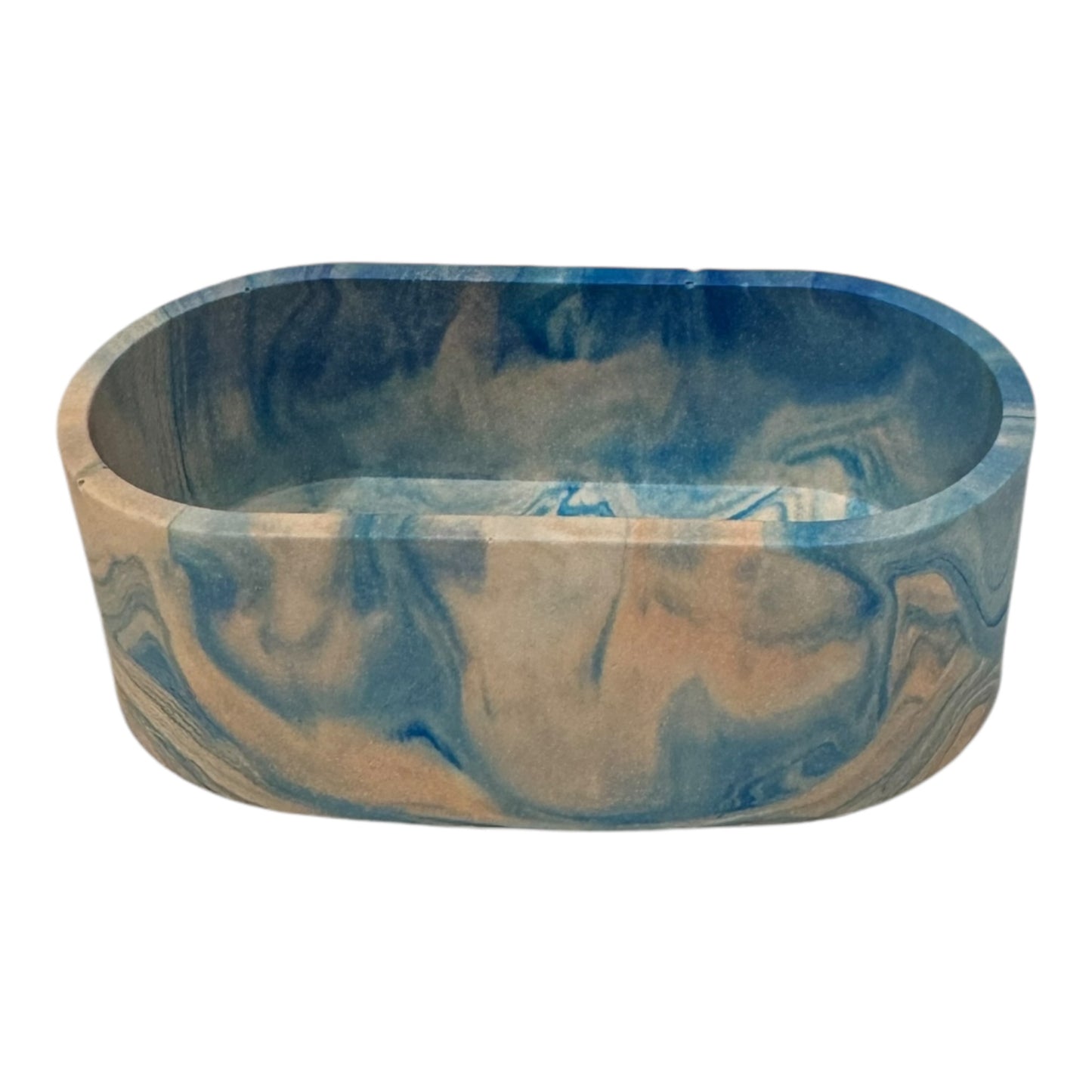 Cotton bud dish made from eco-friendly jesmonite in blue / white