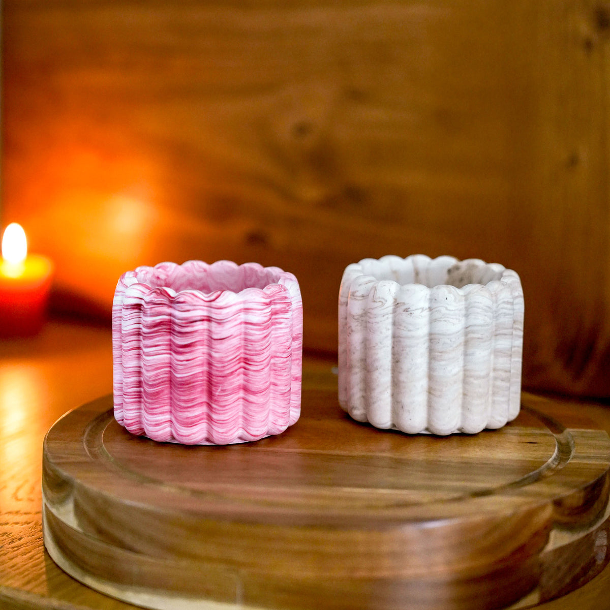 Ribbed Marble Pot