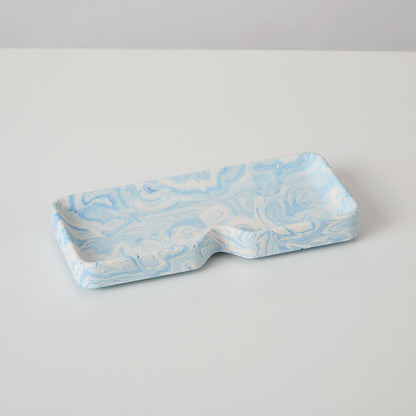 Square jesmonite glasses tray in blue